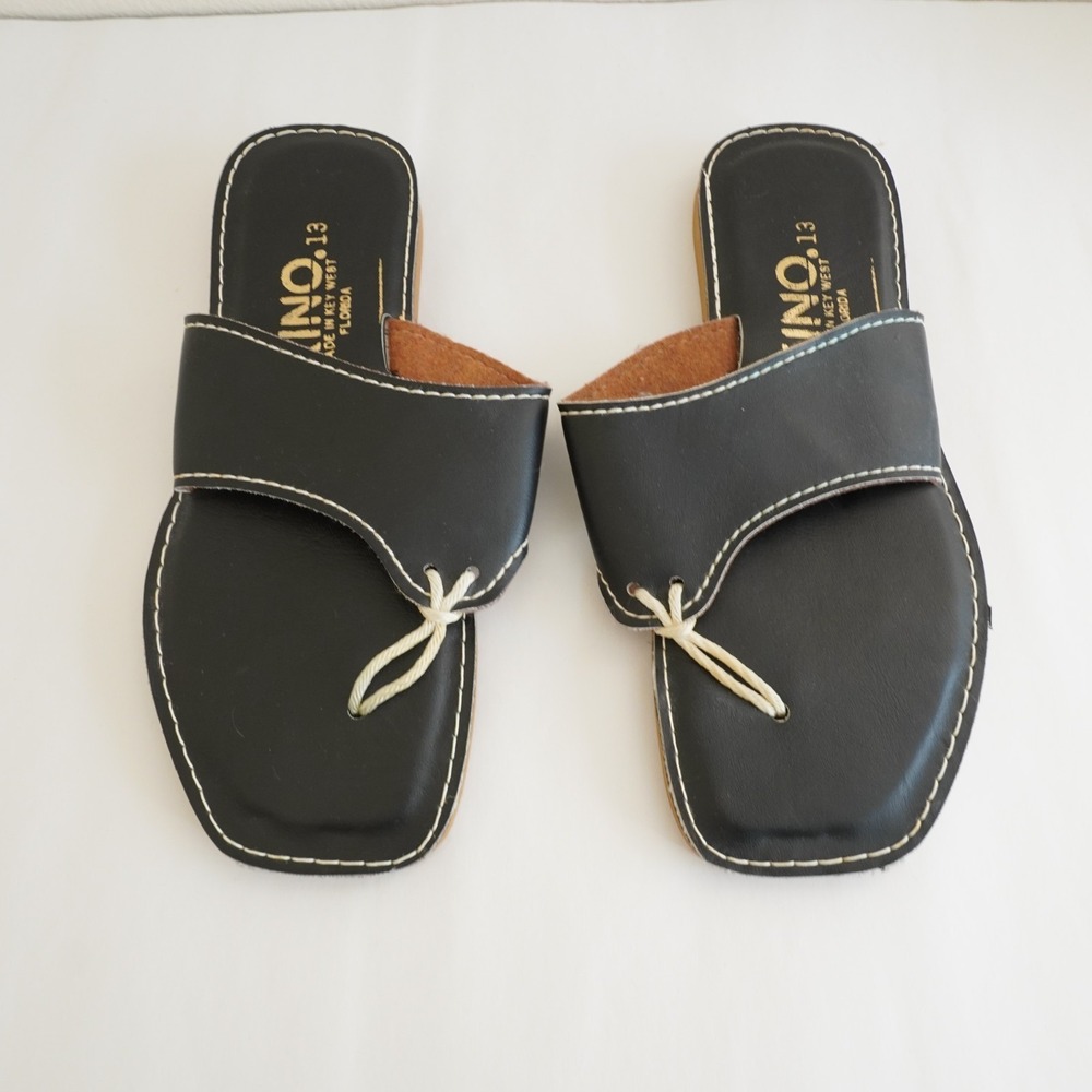 Kino Thong Leather Sandals Mens 13 Black Rope Preppy Nautical Beach Summer USA - Picture 2 of 6